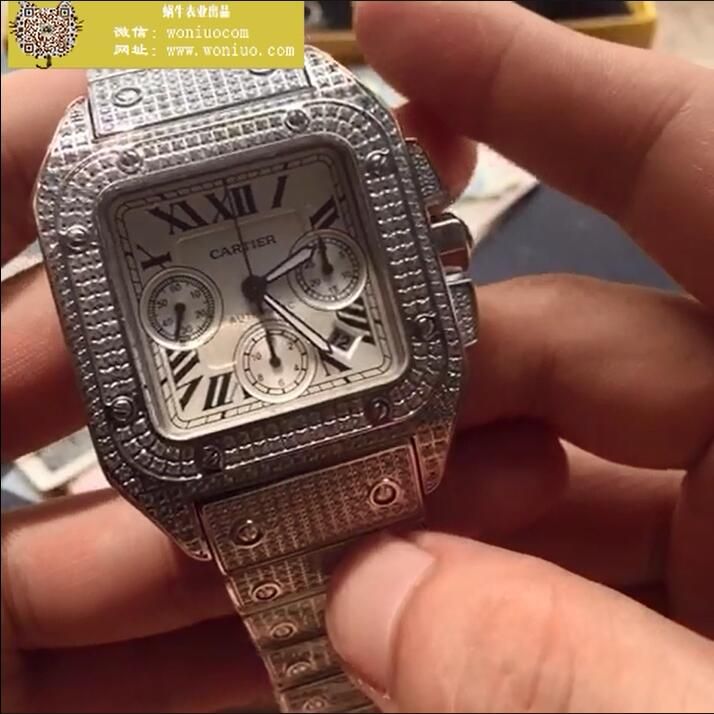 【视频解析】V6 Factory 出品 Cartier   Santos 高仿W20090X8满钻土豪款 wrist watch 