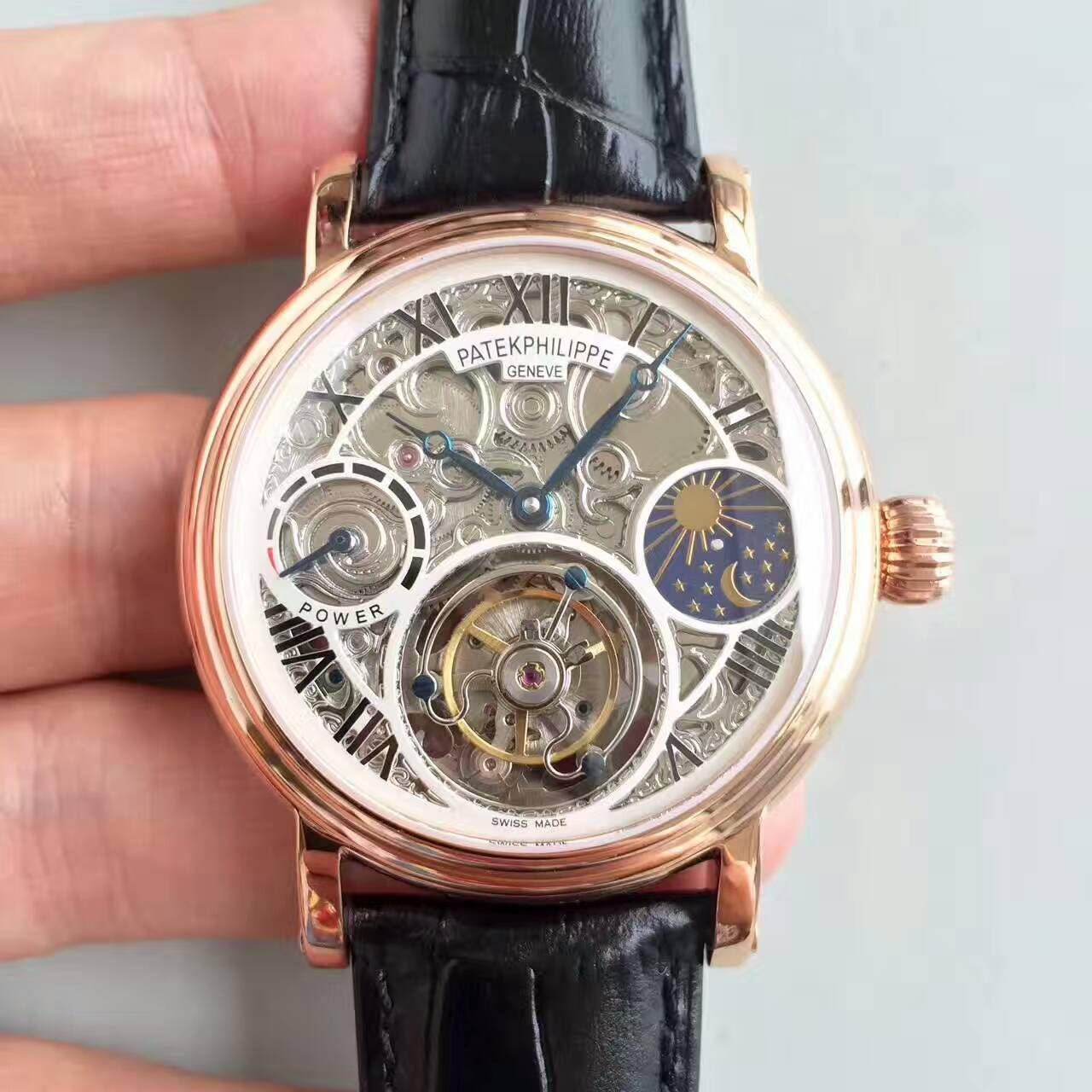 【TF Factory 一比一高精仿手表】 PATEK PHILIPPE 镂空雕花动力星辰真 Tourbillon  wrist watch 