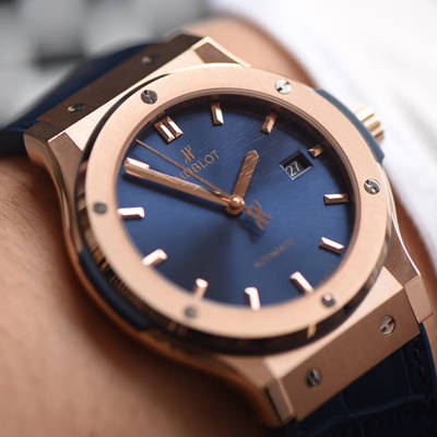 【JJ一比一超A高仿手 表】  Hublot 经典融合系列 hublot classic fusion  kinggold金壳蓝面