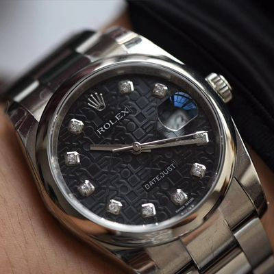 【DJ一比一超A高仿手表】 Rolex 36  Datejust 系列116234黑纪念花纹盘镶钻 wrist watch 