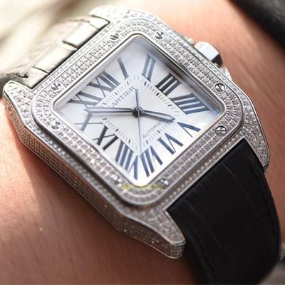 【 Video analysis 】 Cartier   Santos 复刻高仿W20106X8 wrist watch ，V6 Factory 一比一超A高仿 top 满钻款SANTOS 100后镶钻