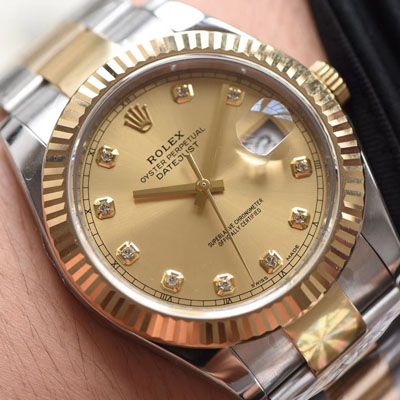 【 Video analysis AR Factory 官网 Rolex 41毫米间金 Datejust 】 Rolex   Datejust 高仿116333-72213 G香槟盘镶钻 wrist watch 