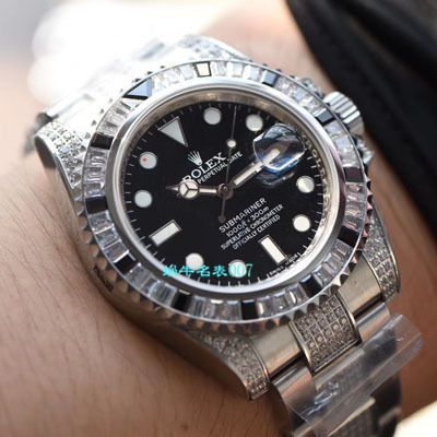 【LF Factory  Rolex 复刻高仿表】LF帝皇 copy customized 版镶钻 Submariner ， top 黑钻鬼116610LN-97200 