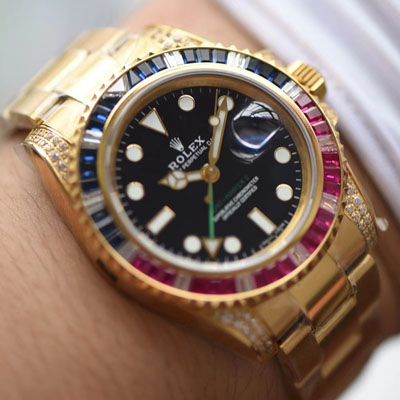 【LF Factory 一比一超A高仿手表】 Rolex  GMT MASTER II彩虹钻系列116758 SAru-78208 wrist watch 