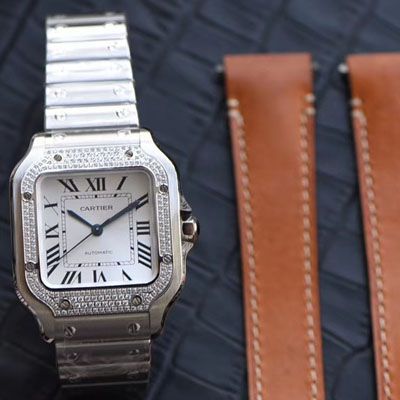 HBBV6 Factory 新款一比一复刻高仿 Cartier   Santos 女装表圈镶WJSA0010,WJSA0007中号女表