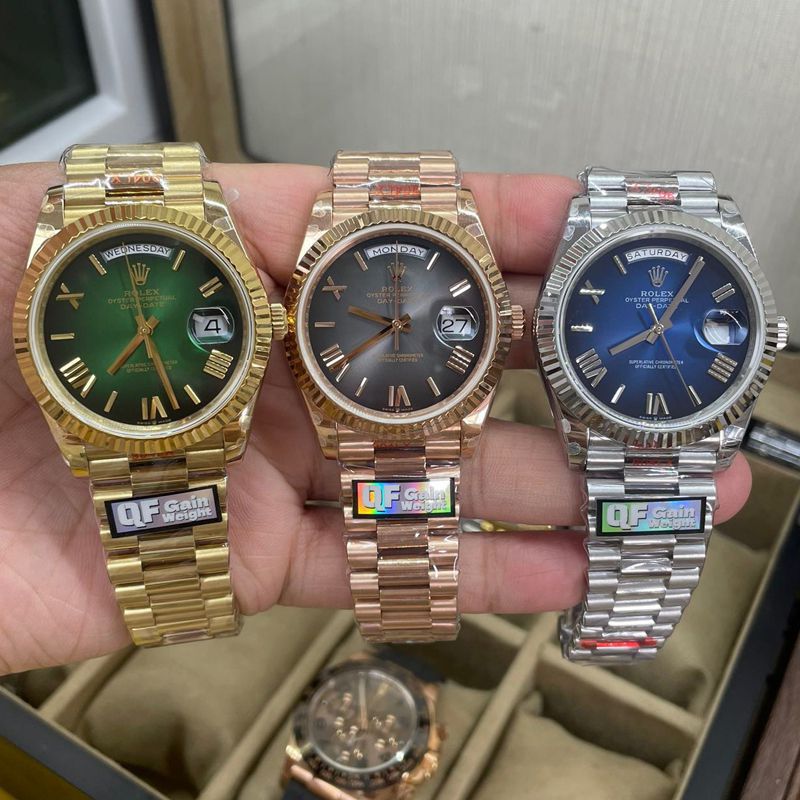 QF Rolex DD Day-Date  Adding weight 版本复刻高仿罗马烟熏绿m228238-0069，渐变蓝m228236-0024，渐变灰m228235-0055