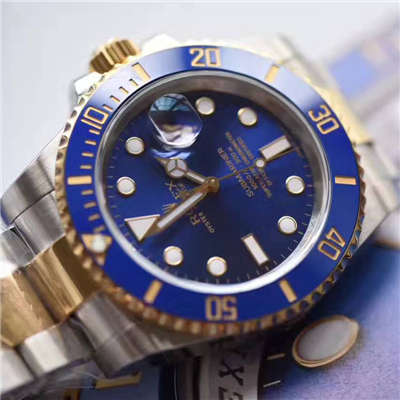 【独家视频测评JF Factory 1:1超A高仿手表】 Rolex  Submariner 型系列116613LB-97203间金蓝金水鬼 wrist watch 