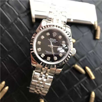 【台湾 Factory 一比一超A高仿手表】 Rolex 女装  Datejust 系列179174黑盘镶钻女士 wrist watch 