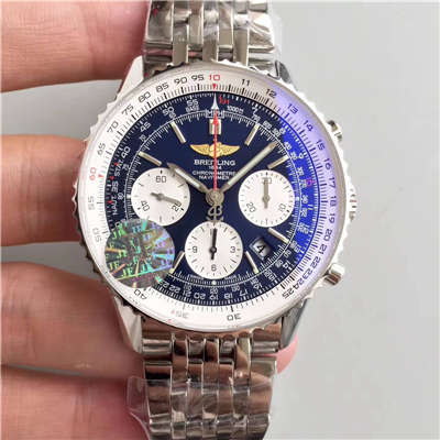 【JF Factory 一比一复刻高仿手表】 Breitling 航空计时系列“太阳的后裔”-蓝色表盘-Navitimer航空精钢表链 wrist watch 